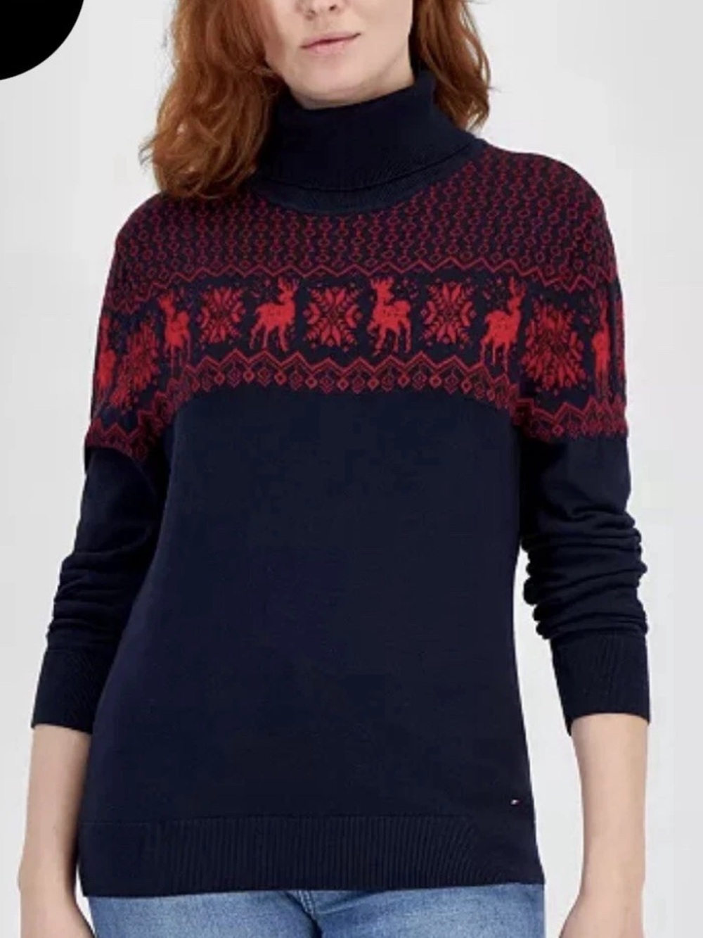 Tommy Hilfiger Navy Turtleneck Sweater with Red Fair Isle Yoke